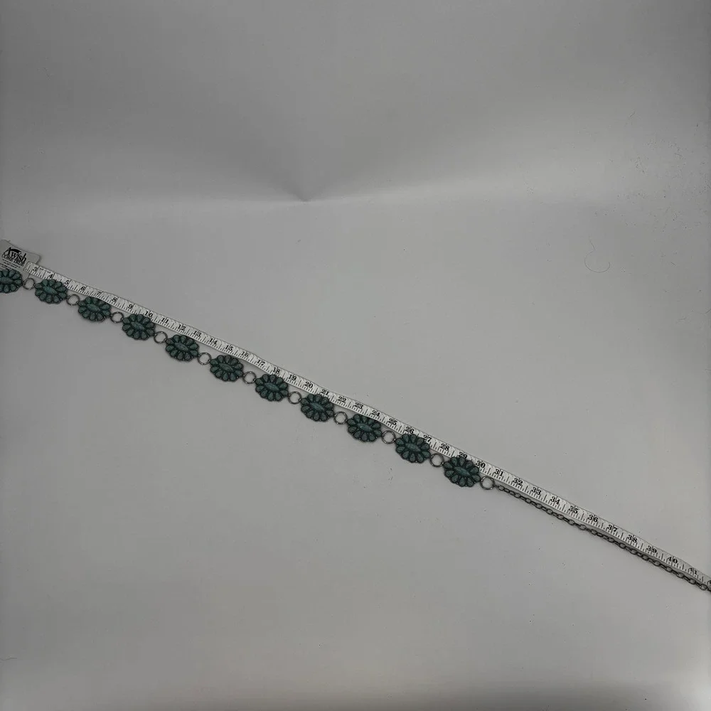 Modern Heritage Chain Belt Women L/XL Turquoise Silver Flower Medallion Boho New